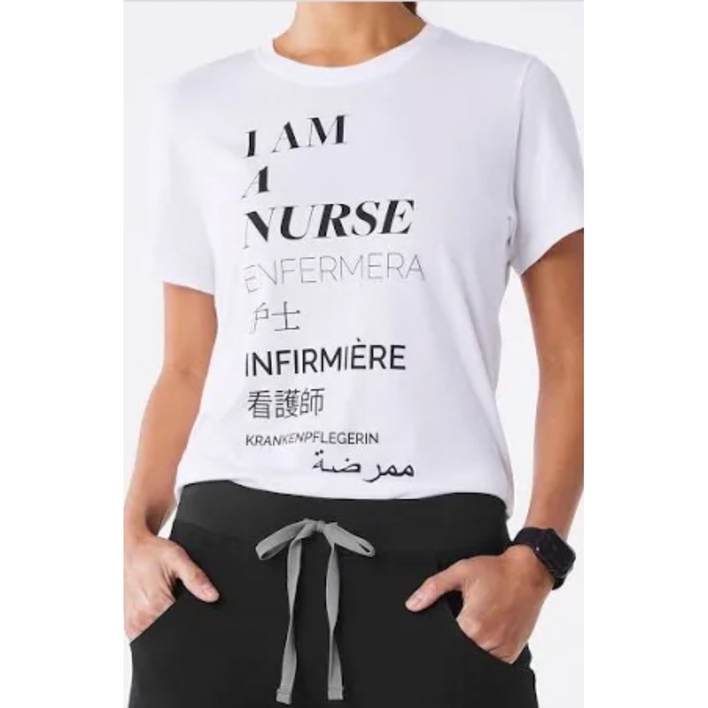 FIGS Nurse Supersoft Underscrub T-Shirt White Graphic Tee Size Small NEW